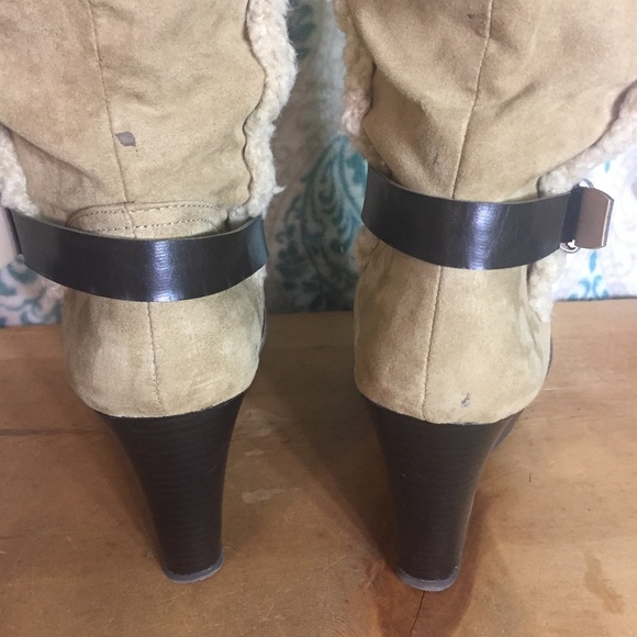 Tan Warm Tall Shearling Faux Suede Knee High Boots - Picture 7 of 8